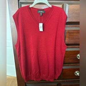 Pronto Uomo Men’s XXL Sweater Vest Burgundy 100% Merino Wool V Neck Pullover